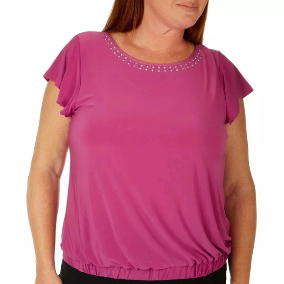 NY COLLECTION | Studded Open Back Top in Magenta sz 1X - Picture 5 of 7